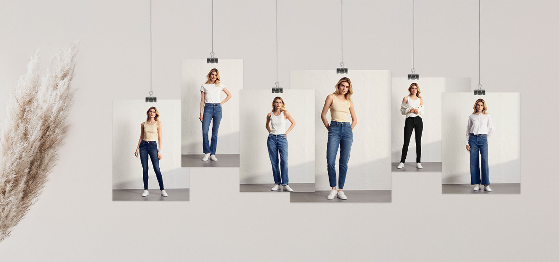 Vários estilos de jeans.